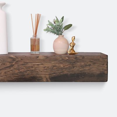 Fireplace Mantel, Rustic, Shelf, Floating Mantle, Real Wood, Beam, URBANDI (Dark Brown, 36Lx6Hx8D)