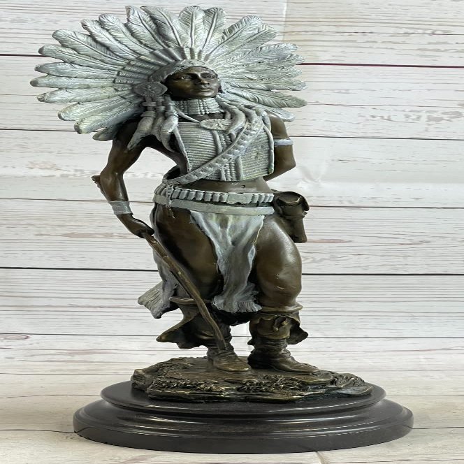 EUROPEAN BRONZE Sign Milo Native American Indian Girl Bronze Sculpture Figure Statue Figurine Decorative Gift Handmade