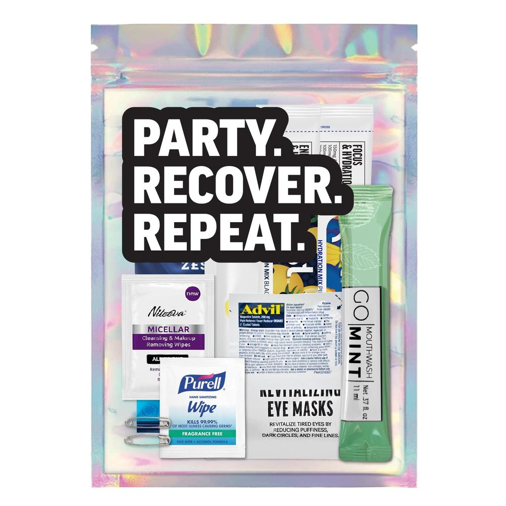 Hangover Kit 10pc Pre-Filled Bags with Essential Recovery Supplies 21st Birthday Gifts for Her, Bachelorette Party Favors, Girls Trip Must-Haves, Wedding Weekend Celebration Essentials