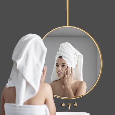 Hanging Mirrors for Wall Decor, Ceiling Mounted Mirror, Floating Bathroom Vanity Mirror, Large Round Mirror with Gold Metal Frame - Circle (Size : Diameter-50CM/19.7INCH)