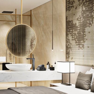 Gaommini Gold Metal Frame Mirror, Ceiling Mounted Round Mirror, Vanity Bathroom Hanging Rod Mirror, Large Circle Decorative Mirror (Size : Diameter-50CM/19.7INCH)