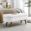Deolme Storage Ottoman Bench, 43 inches Long Flip Top Vanity Entryway Bench, Modern Linen Fabric End of Bed Bench Footstool with Rubber Wood Legs for Living Room, Bedroom, Entryway (White) view 1