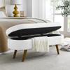Deolme Storage Ottoman Bench, 43 inches Long Flip Top Vanity Entryway Bench, Modern Linen Fabric End of Bed Bench Footstool with Rubber Wood Legs for Living Room, Bedroom, Entryway (White) view 3
