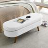 Deolme Storage Ottoman Bench, 43 inches Long Flip Top Vanity Entryway Bench, Modern Linen Fabric End of Bed Bench Footstool with Rubber Wood Legs for Living Room, Bedroom, Entryway (White) view 4