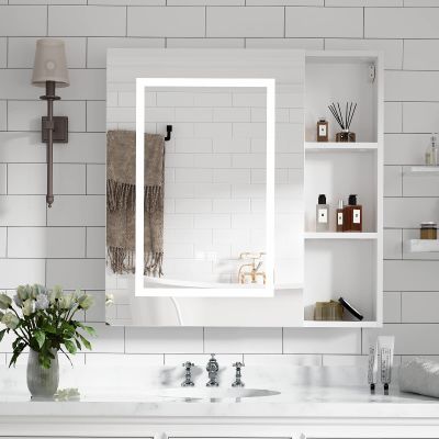 Led Medicine Cabinets with Storage,Wall Mounted Medicine Cabinet with Defogger,Bathroom Mirror Cabinet with 3 Light Adjustable Illuminated Medicine Cabinet Wall Mounted with US Plug 28X28Inch