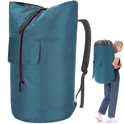 Backpack Laundry Bag, 115L Heavy Duty Extra Large College Laundry Backpack, Dirty Clothes Bag with Shoulder Straps, Laundry Hamper Bag with Drawstring Closure for College Dorm, Apartment Teal
