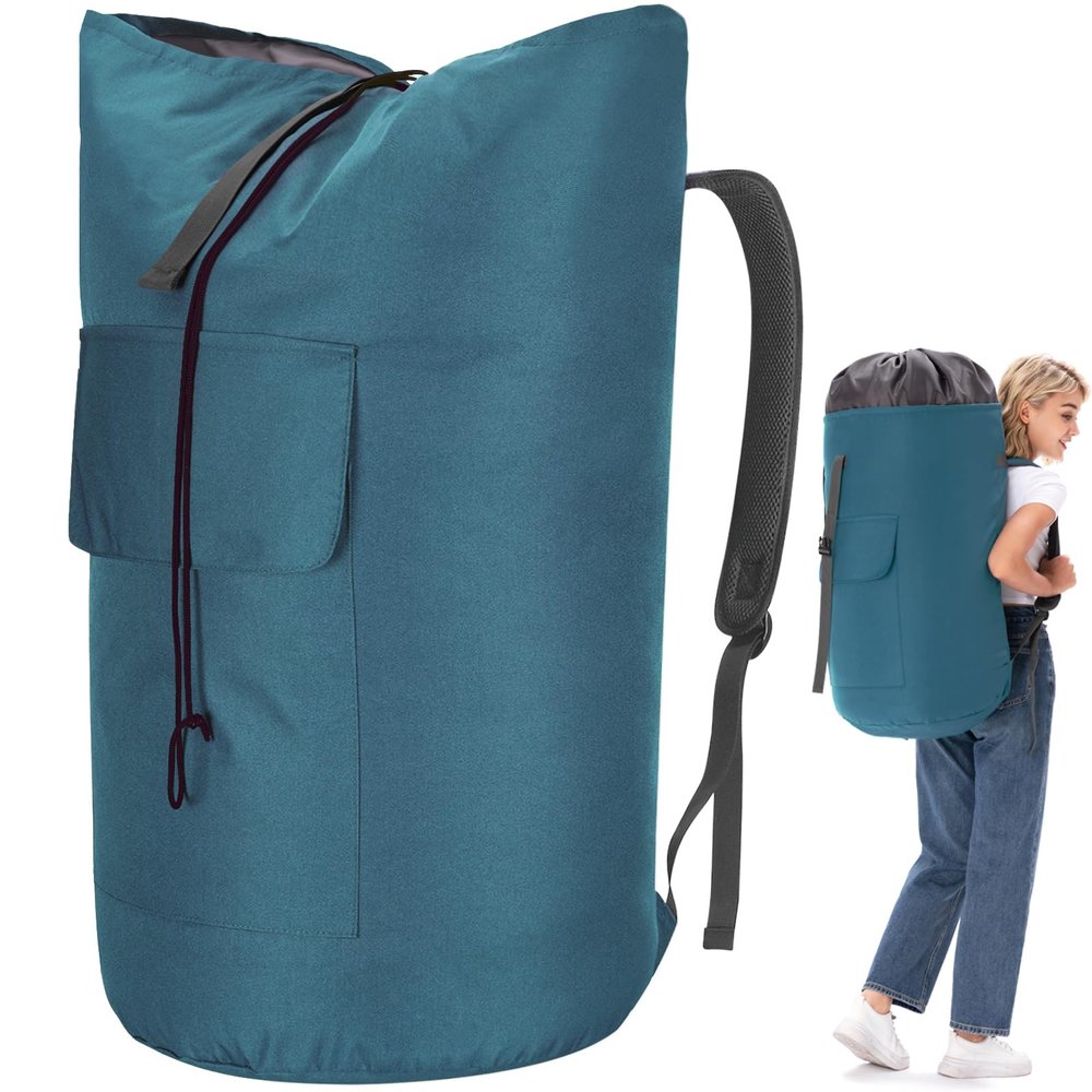 Backpack Laundry Bag, 115L Heavy Duty Extra Large College Laundry Backpack, Dirty Clothes Bag with Shoulder Straps, Laundry Hamper Bag with Drawstring Closure for College Dorm, Apartment Teal
