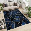 Black Blue Geometric Marble Texture Area Rug, Golden Line Light Luxury Non-Slip Carpet, Soft Rug Washable Breathable Durable for Living Room Bedroom Dining Room Boy Girl Decor 5 x 8ft view 1