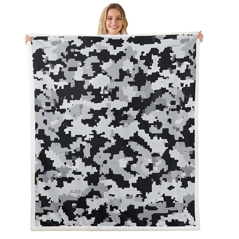Erosebridal Kids Teens Camo Flannel Blanket, Boys Camouflage Throw Blanket 40"X50" Grey Abstract Camouflage Fleece Blanket for Boys Adult Men, Military Camo Plush Bed Blanket Decorative Sofa Couch