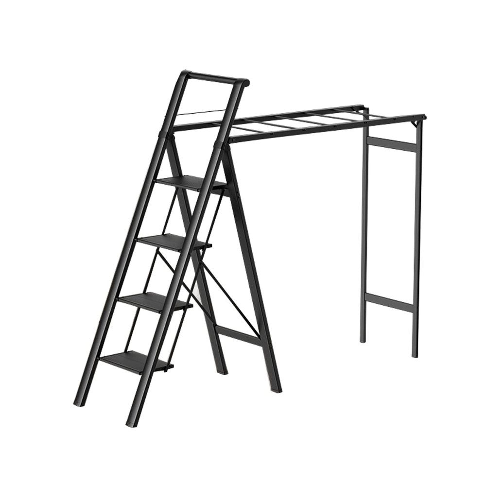 XYXHEII Clothes Drying Rack, Collapsible Laundry Rack with Hanging Rods, Aluminum Alloy Clothes Hanger Indoor, Space-Saving Ladder Drying Rack, 2 in 1 Home Ladder and Clothes Airer