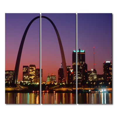 3 Pieces Wall Art for Living Room Large Size St. Louis Arch at Night Office Wall Decor Missouri Canvas Prints St. Louis Skyline Modern Artwork for Bedroom Bathroom Framed Ready to Hang, 60"Wx40"H