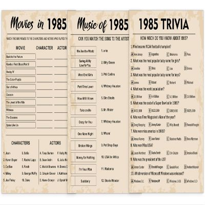 40th Birthday Party Games, Set of 3 Activities for 10 Guests, Born in 1985 Games Bundle, Birthday Party Supplies for Adults, Pack of 30 Cards