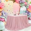 14FT Chiffon Table Skirt Sheer Tablecloth for Wedding 1st Baby Girl Birthday Party Bridal Shower Decoration Dusty Rose view 1