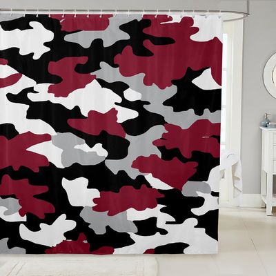 Camo Shower Curtain Kids Camouflage Bath Curtain 72" W X 78" L,Military Tie Dye Shower Stall Curtain For Boys Teens Adult,Abstract Colorful Waterproof Fabric Bathroom Accessories,Black White Red Grey