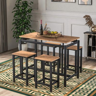 Hlcodca Modern 5-Piece Kitchen Counter Height Table Set, Dining Table with 4 Chairs, Suitable for Dining Room, Kitchen, Living Room, Apartment (Brown@I>)