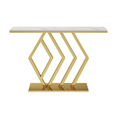 OHKITA White Entryway Table Console Table, Narrow Table with Storage Shelf, Rock Panel Sofa Table, Small Spaces, 31.4 Inches