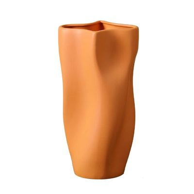 11 inch Water Ripple Ceramic Vases Decorative Flower Vase for Fresh Artificial Flowers, Decor for Room Bedroom Office Wedding Ceremony (Color : orange)
