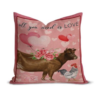 All You Need is Love Pillow Cover Cattle Pink Balloon Throw Pillow Cover Happy Valentine's Day Cattle Pillow Case 18x18in Pink Heart Rose Cushion Case Valentine's Day Party Decor