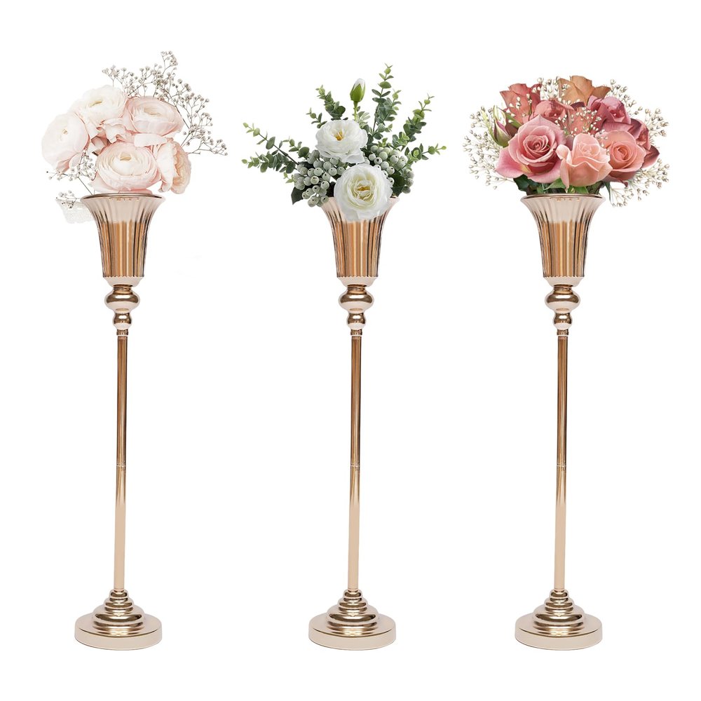 10 PCS Gold Trumpet Vase for Wedding & Centerpieces,30.5inch Tall Metal Table Flower Trumpet Vase Holder Set for Anniversary Ceremony Wedding Birthday Party Decoration