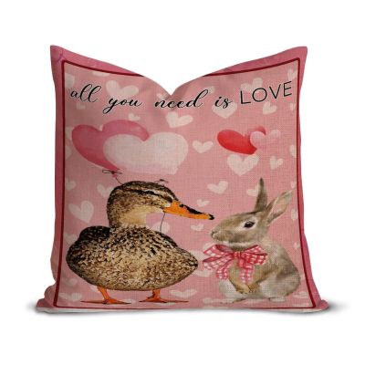All You Need is Love Cushion Case Pink Love Heart Throw Pillow Cover Happy Valentine's Day Duck Rabbit Pillowcase Hidden Zipper Pink Balloon Pillow Case Anniversary Wedding Decor 18x18in