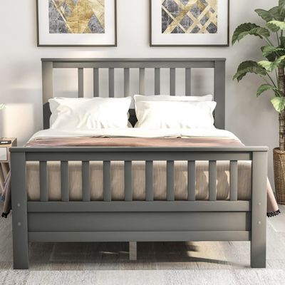 Anwickmak Wood Full Bed Frame with Headboard and Footboard, Platform Bed Frame Mattress Foundation with Wood Slat Support for Kids, Teens, No Box Spring Need, Easy Assembly (Gray, Full)