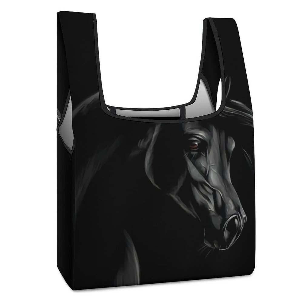 Black Arabian Horse Shopping Bag Reusable Grocery Bag Large Capacity Foldable Tote Bag with Handle