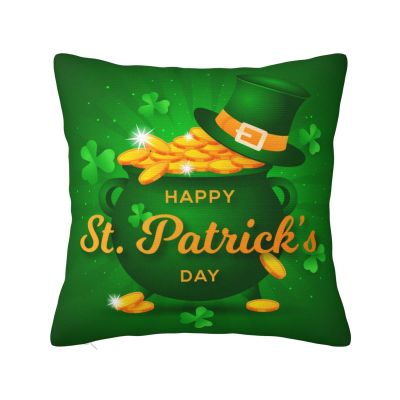 Yomane St. Patrick's Day Coin Hat Decorative Throw Pillow Covers 18"X18" Cotton Linen Square Pillowcase Throw Pillow for Outdoor Indoor Home Novelty Gift