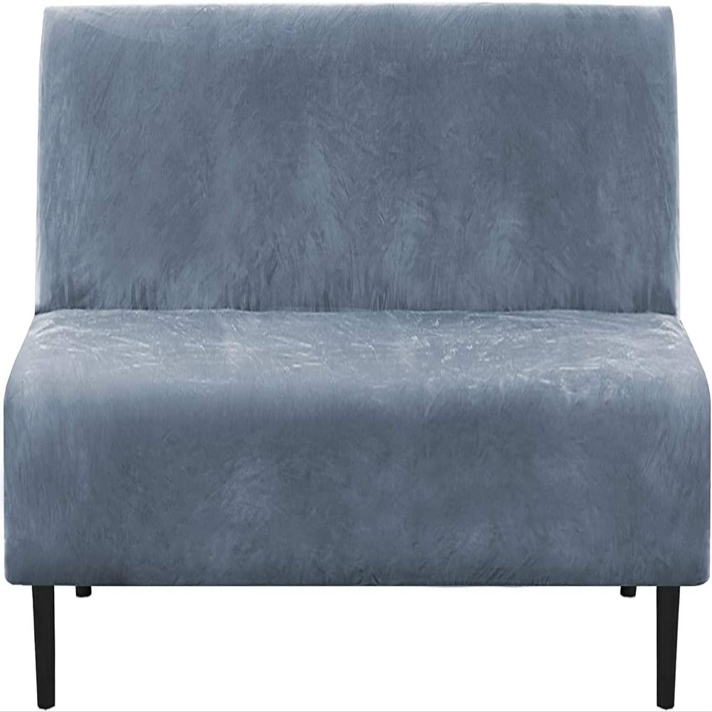 IMYOGI Velvet Armless Sofa Covers Stretch Sofa Bed Covers Super Soft Futon Couch Slipcovers Non-Slip Sofa Furniture Protector with Elastic Bottom for Kids and Pets (Color : Stone Blue)