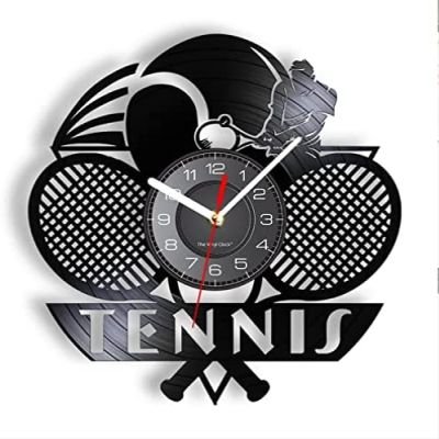 12 Inch Wall Clock Tennis Logo Racket Court Ball Decor Wall Clock Tournament Tennis Match Grand Slam Vinyl Record Wall Clock Tennis Players Gift