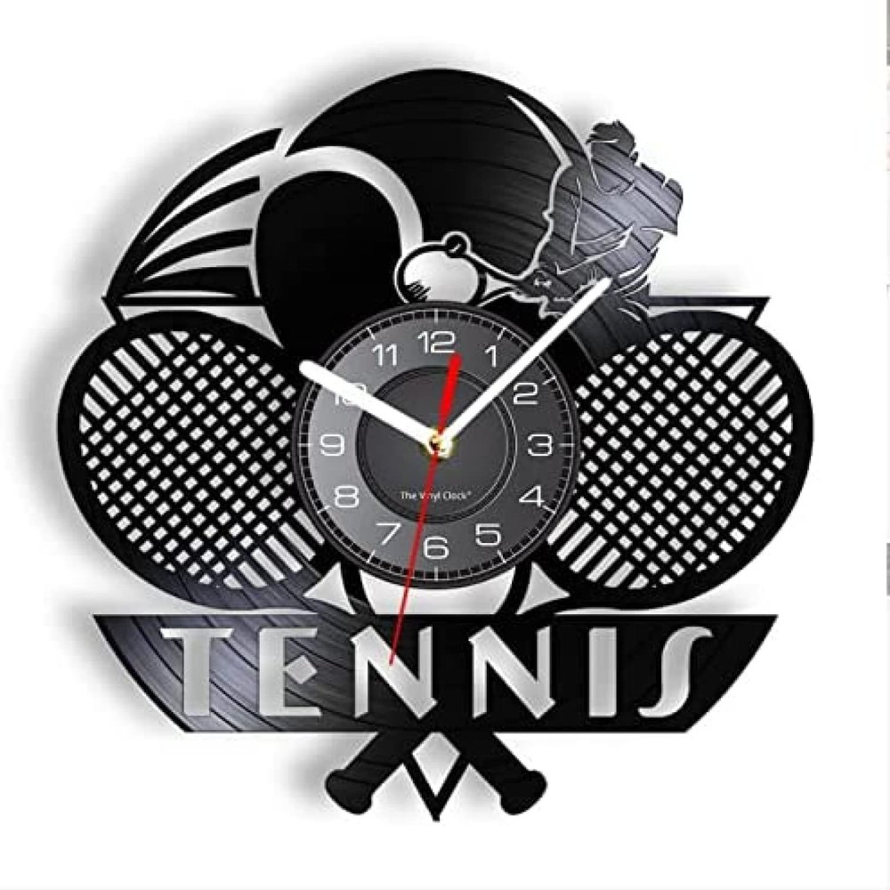 12 Inch Wall Clock Tennis Logo Racket Court Ball Decor Wall Clock Tournament Tennis Match Grand Slam Vinyl Record Wall Clock Tennis Players Gift