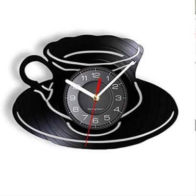 12 Inch Wall Clock Coffee Shop Clock A Cup of Tea Wall Clock Kitchen Office Wall Decor Vinyl Record Wall Art Modern Wall Clock Coffee Lovers Gift