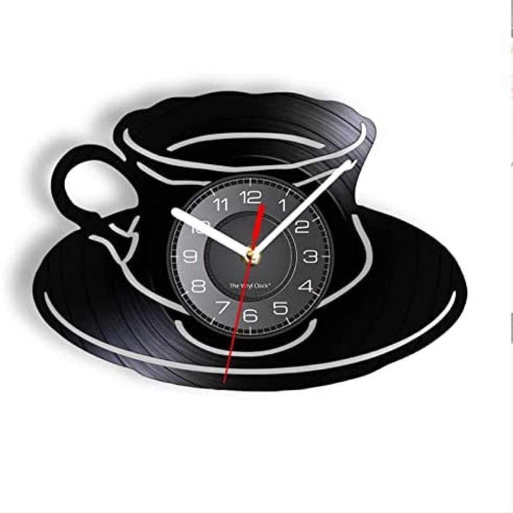 12 Inch Wall Clock Coffee Shop Clock A Cup of Tea Wall Clock Kitchen Office Wall Decor Vinyl Record Wall Art Modern Wall Clock Coffee Lovers Gift