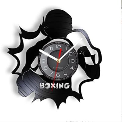 12 Inch Wall Clock Boxing Wall Art Sports Room Decor Fighting Sports Modern Design Wall Clock Pugilist Vintage Vinyl Record Wall Clock Boxers Gift