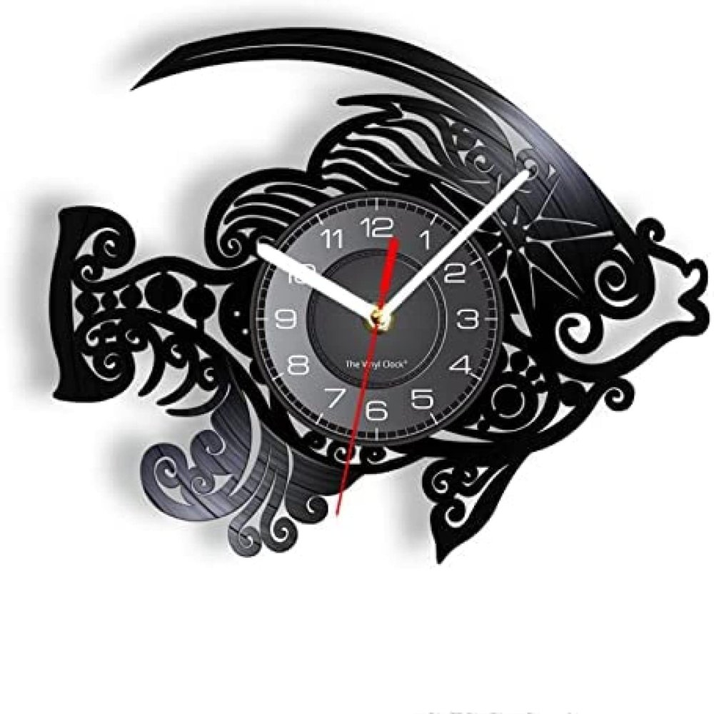 12 Inch Wall Clock Fish Modern Wall Art Vinyl Record Wall Clock Handmade Home Decor Fisherman Unique Decorative Vinyl Clock Fish Gift for Kids