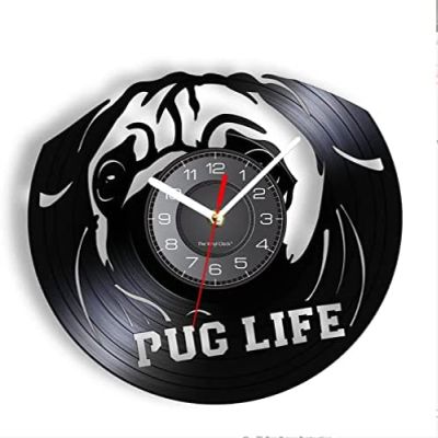 12 Inch Wall Clock British Bulldog Wall Clock Dog Breeds Bulldong Portrait Vinyl Record Wall Clock Pug Dog Wall Art Dog Lovers Home Decor Clock