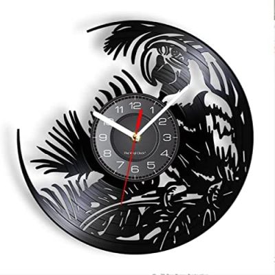 12 Inch Wall Clock Exotic Nature Wall Art Vintage Wall Clock Quaker Parakeet Vinyl Record Wall Clock Tropical Bird Parrot Decorative Clocks
