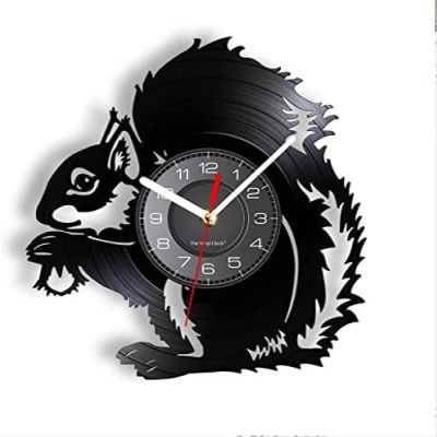 12 Inch Wall Clock Squirrel Wall Clock Squirrel Holding an Acorn Vinyl Record Wall Clock Animal Kid Room Nursery Wall Art Decorative Wall Watch