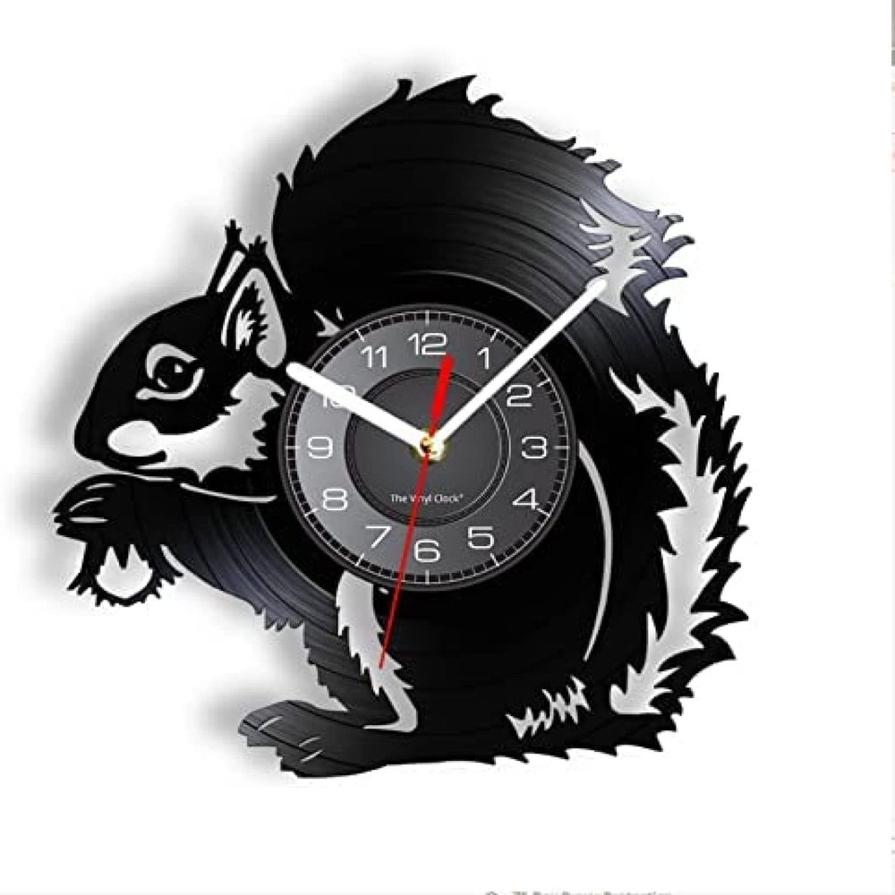 12 Inch Wall Clock Squirrel Wall Clock Squirrel Holding an Acorn Vinyl Record Wall Clock Animal Kid Room Nursery Wall Art Decorative Wall Watch