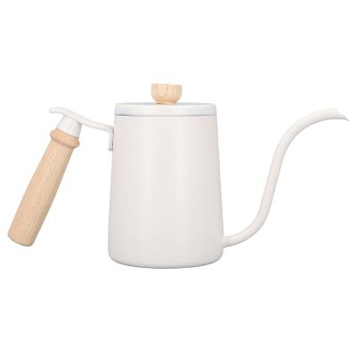 Tyenaza Coffee Pour Over Kettle, Solid Wood Handle Coffee Gooseneck Pour Over Kettle 600ML Precision Flow Spout Drip Coffee Kettle for Drip Coffee and Tea Brewing(White)