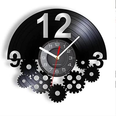12 Inch Wall Clock Wall Art Steampunk Ornaments Decor Vinyl Record Wall Clock Gift for Cycling Fan Cogwheels Retro Clock