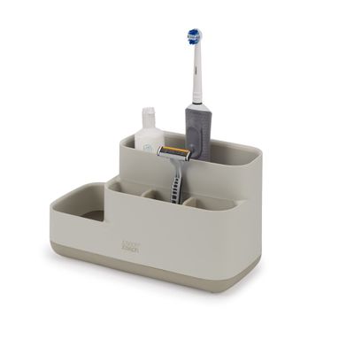 Joseph Joseph EasyStore Bathroom Storage Caddy, Toothbrush and Toothpaste Organiser for Bathroom Accessories, Matt Finish, Ecru