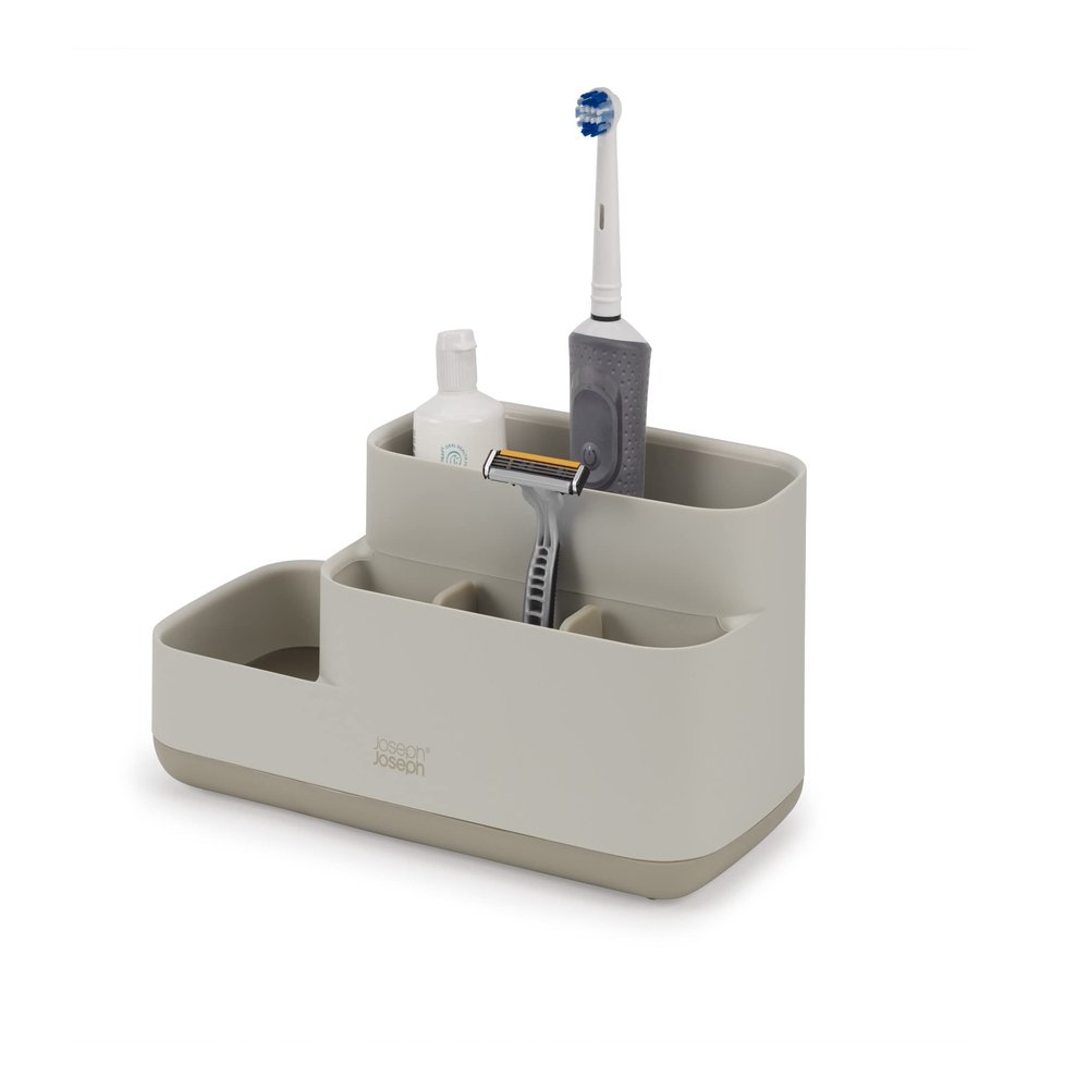 Joseph Joseph EasyStore Bathroom Storage Caddy, Toothbrush and Toothpaste Organiser for Bathroom Accessories, Matt Finish, Ecru