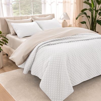 Bare Home Coverlet Set - King Size - Lightweight Bed Decor - Comforter Alternative - All-Season Quilted Bedspread (King, White)
