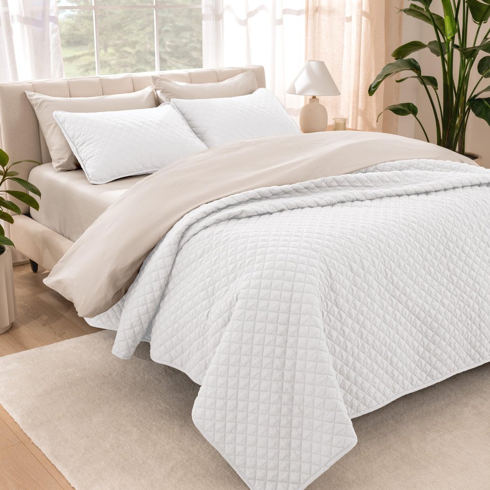 Bare Home Coverlet Set - King Size - Lightweight Bed Decor - Comforter Alternative - All-Season Quilted Bedspread (King, White)