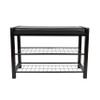 Danya B. Leatherette Entryway Bench with Two Metal Shoe Racks (Black/Black) view 1