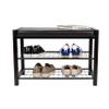Danya B. Leatherette Entryway Bench with Two Metal Shoe Racks (Black/Black) view 4
