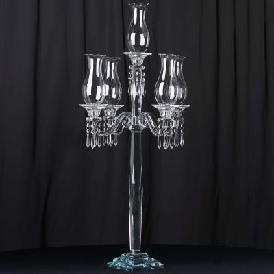 Efavormart 40" 5 Arm Premium Crystal Glass Taper Candle Holder Candelabra with Chandelier Chains