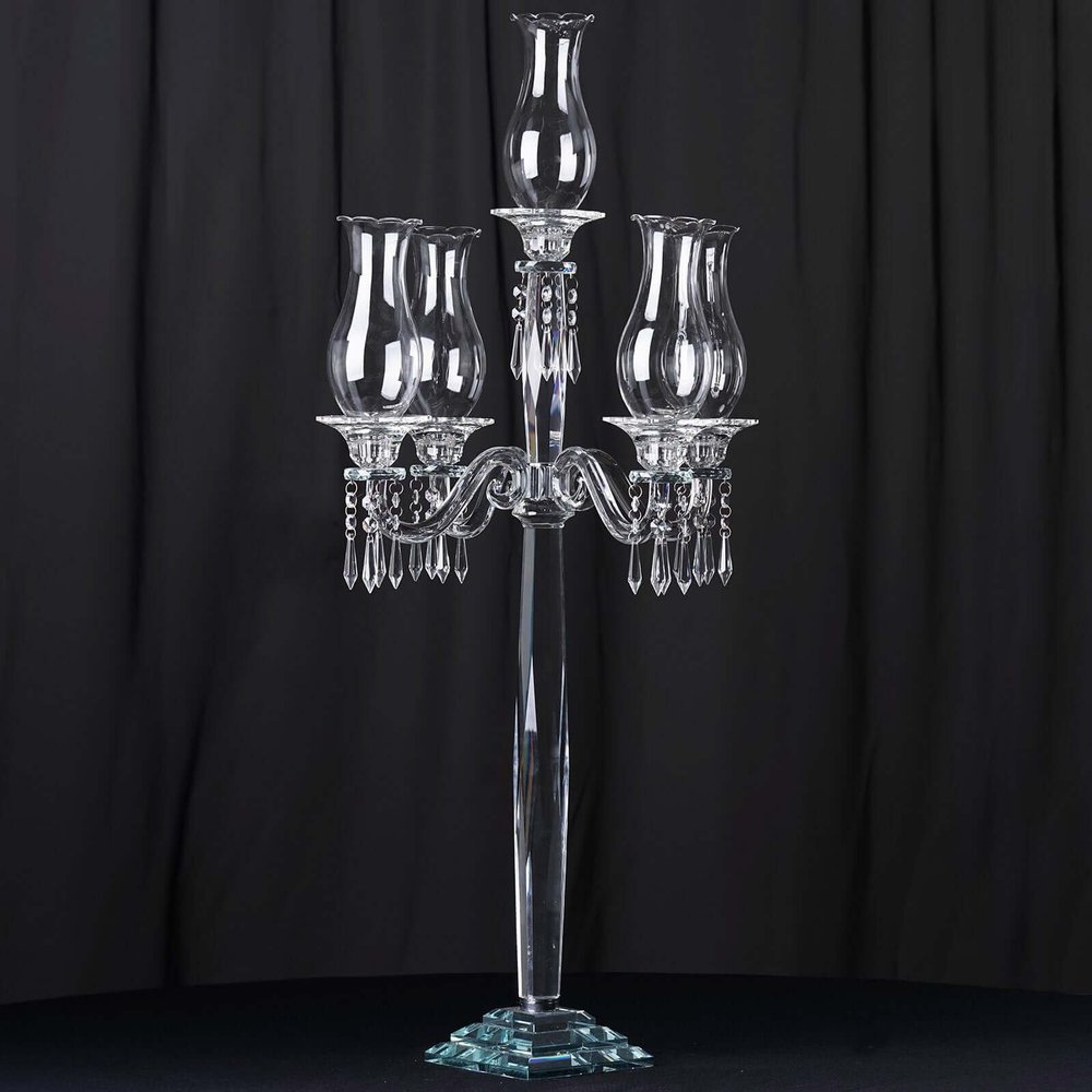 Efavormart 40" 5 Arm Premium Crystal Glass Taper Candle Holder Candelabra with Chandelier Chains