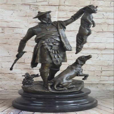 Bronze Figure of Scottish Hunter and Hound with The Kill Vitaleh Hot Cast Art Deco Artwork Gift Decor Handmade by Think Bronze