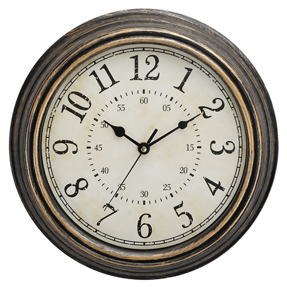 12 Inch Wall Clock Silent Vintage Plastic Round Wall Clocks for Living Room Kitchen Bedroom Home Office,Brown